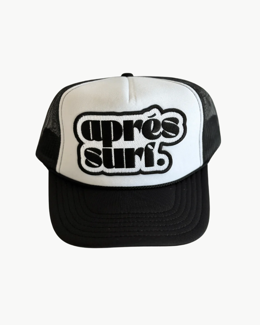 APRES SURF PATCH TRUCKER HAT IN BLACK/WHITE by Local Beach - Romi Boutique