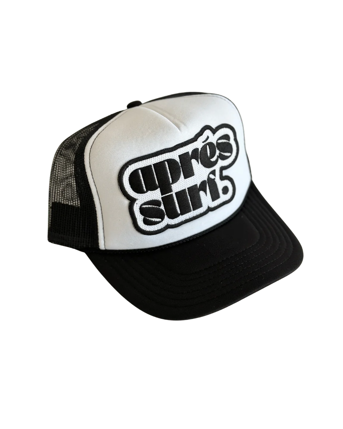 APRES SURF PATCH TRUCKER HAT IN BLACK/WHITE by Local Beach - Romi Boutique