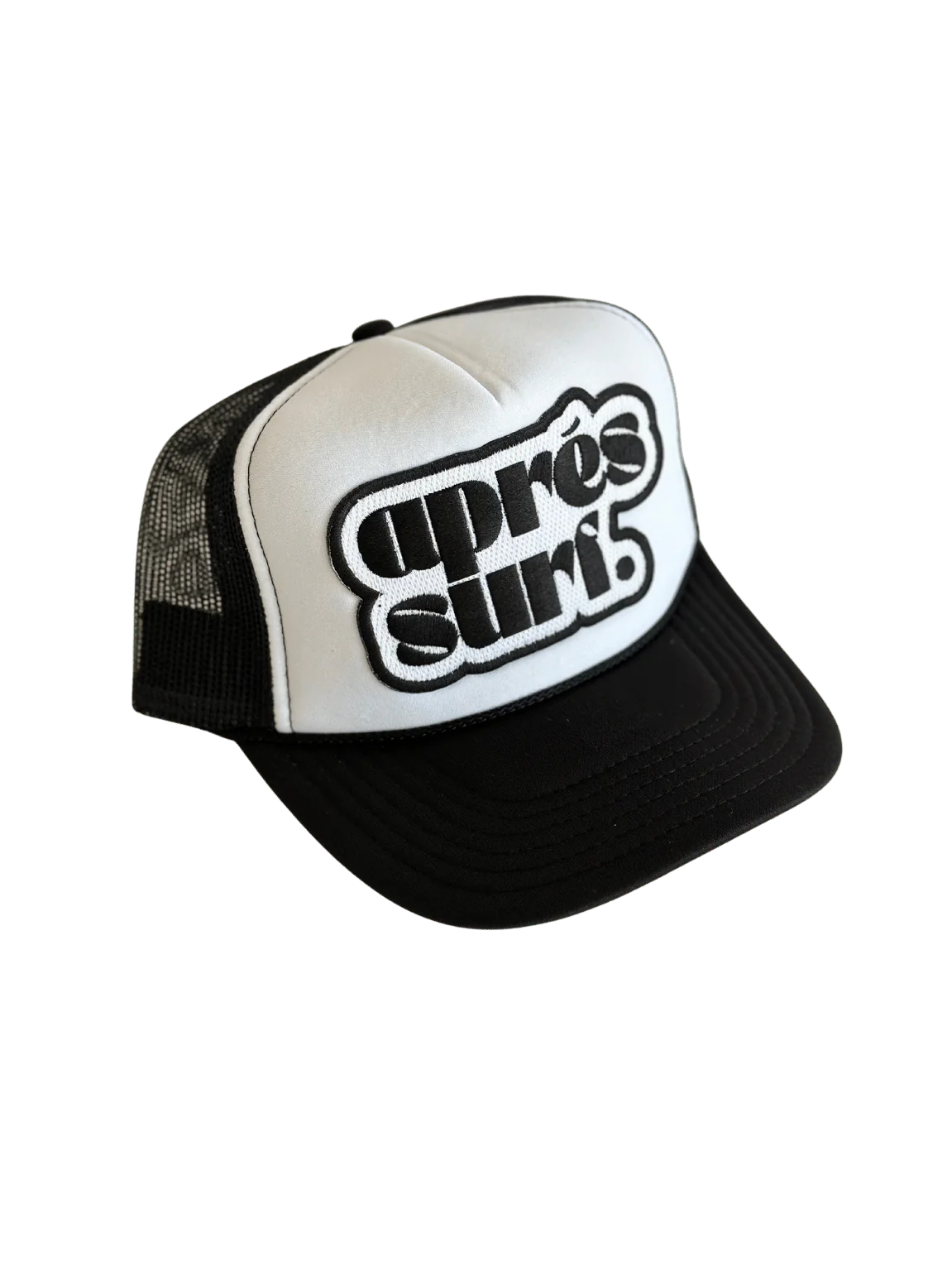 APRES SURF PATCH TRUCKER HAT IN BLACK/WHITE by Local Beach - Romi Boutique