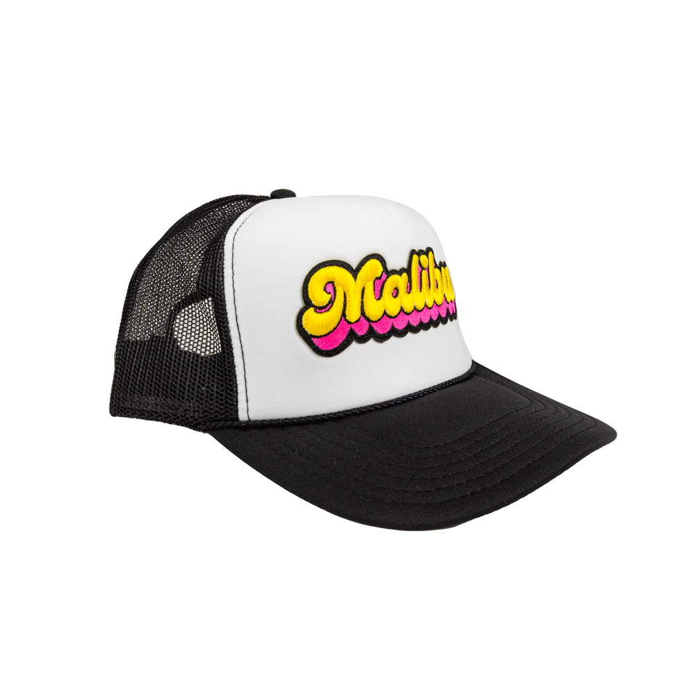 MALIBU PATCH TRUCKER HAT IN BLACK/WHITE by Local Beach - Romi Boutique