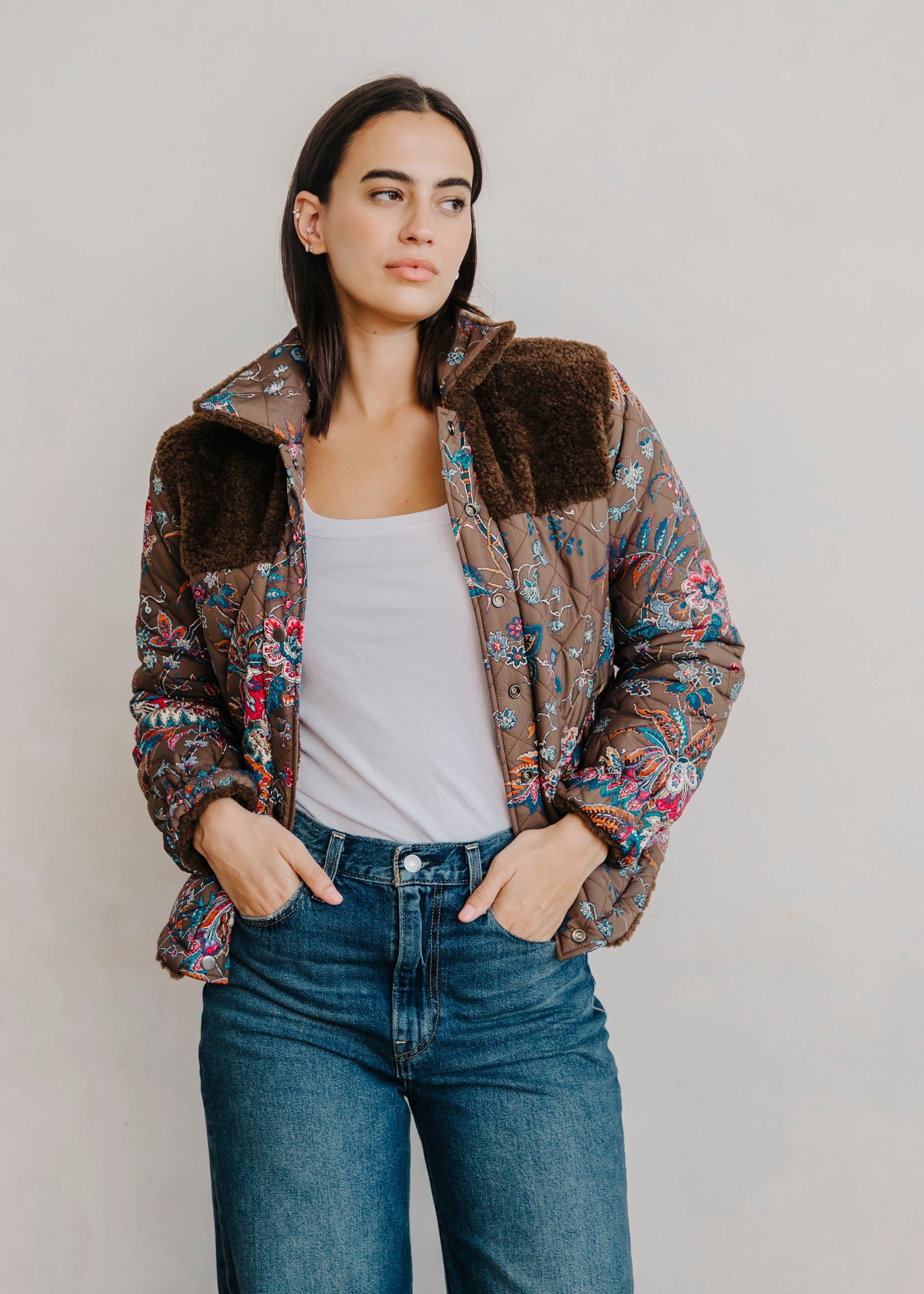 FINLEY SHERPA JACKET IN CHARLOTTE FLORAL PRINT - Romi Boutique