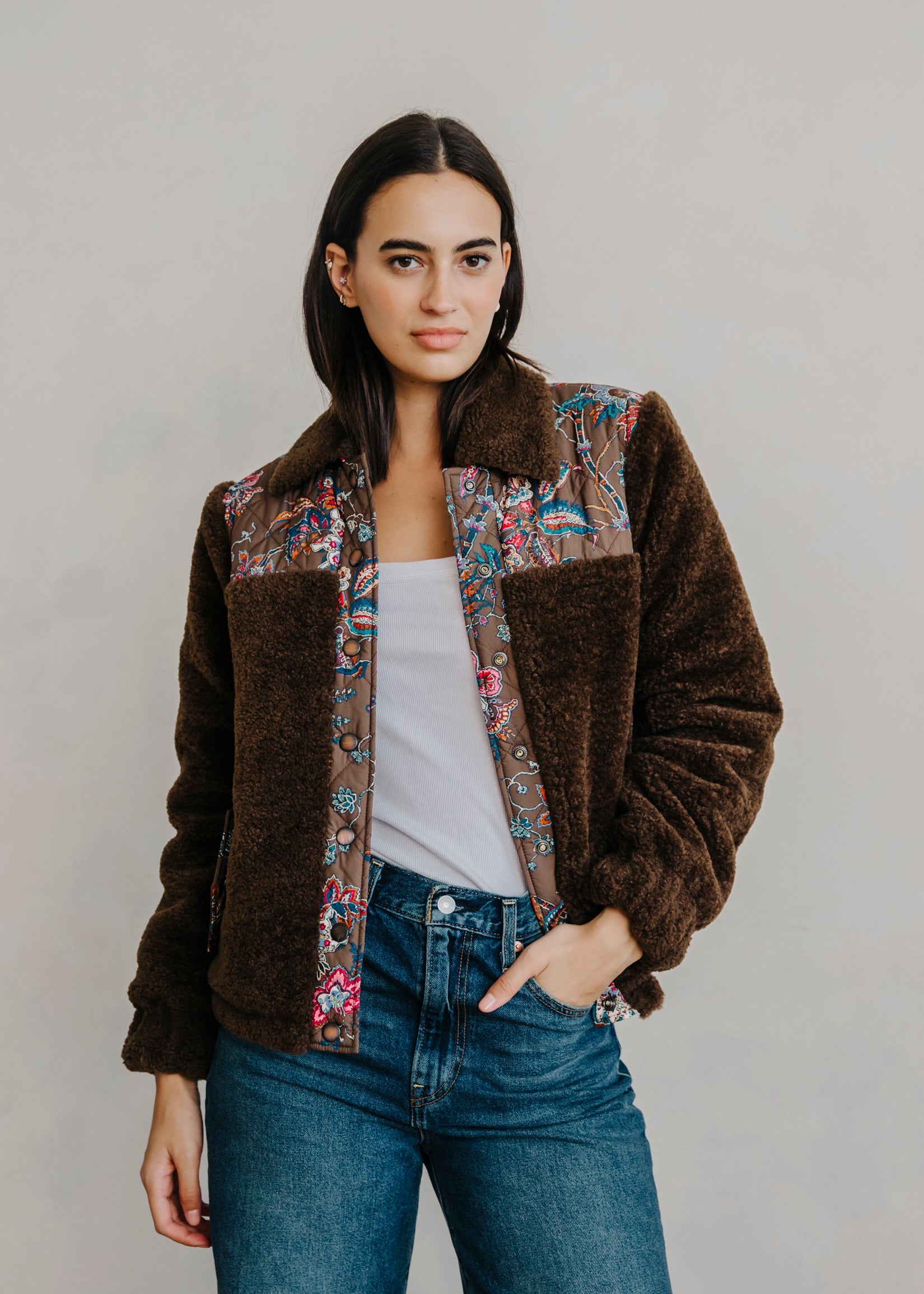 FINLEY SHERPA JACKET IN CHARLOTTE FLORAL PRINT - Romi Boutique