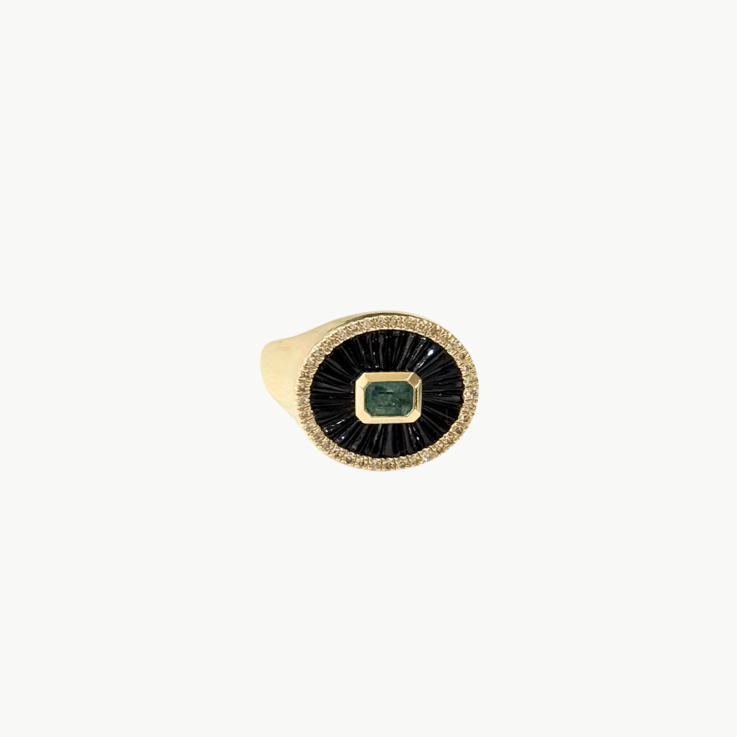 Lumilla PINKIE RING IN 14K GOLD ONYX/EMERALD