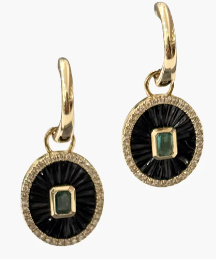 PENDANT HUGGIE IN 14K GOLD ONYX/EMERALD by Lumilla - Romi Boutique