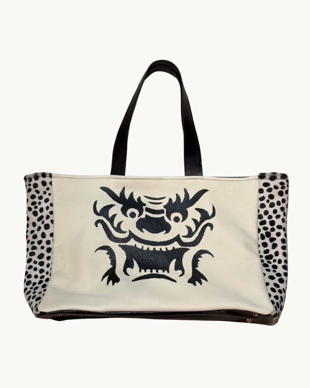 MAHJONG GAMER TOTE IN BLACK BACK/CREAM - Romi Boutique