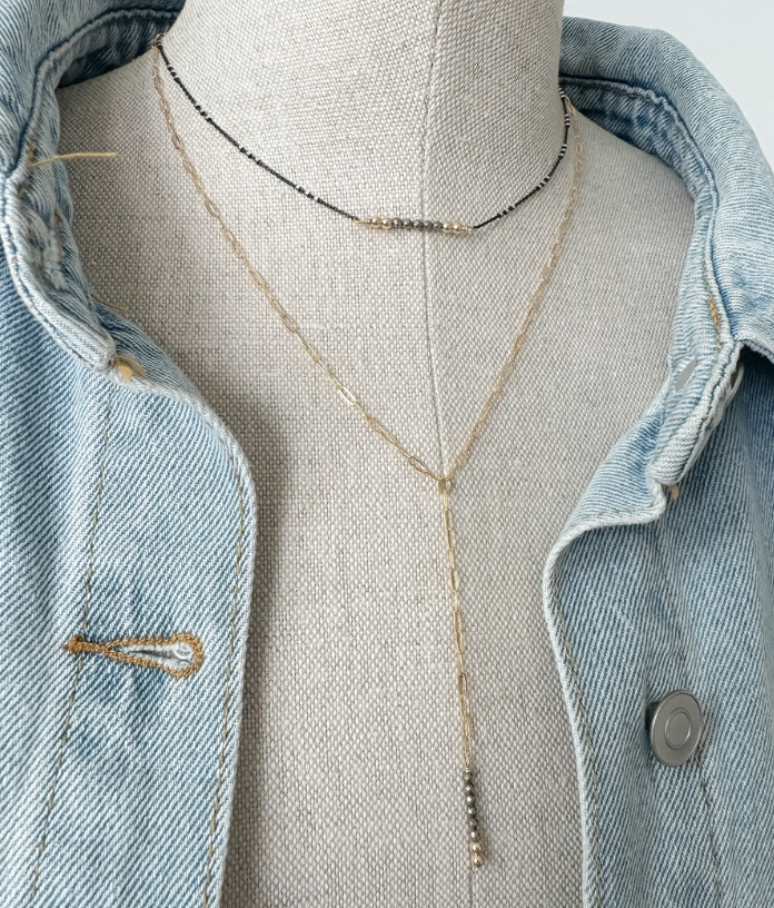 DOUBLE OMBRE NECKLACE IN MIX METAL/PYRITE by Maya Bauman - Romi Boutique