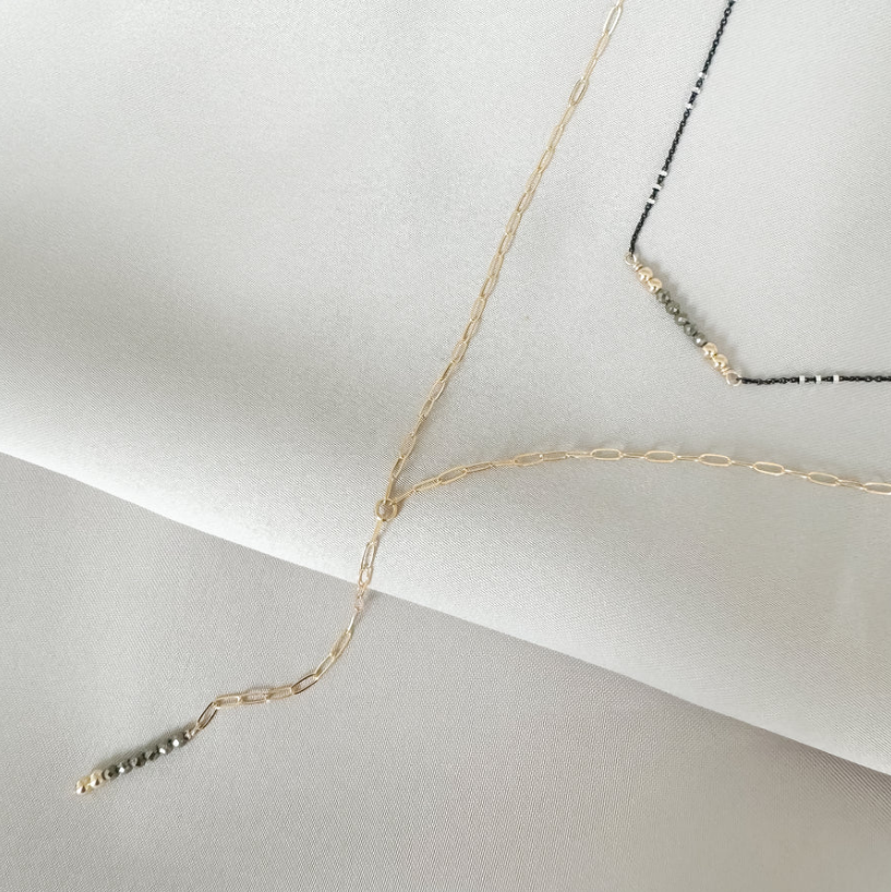 DOUBLE OMBRE NECKLACE IN MIX METAL/PYRITE by Maya Bauman - Romi Boutique