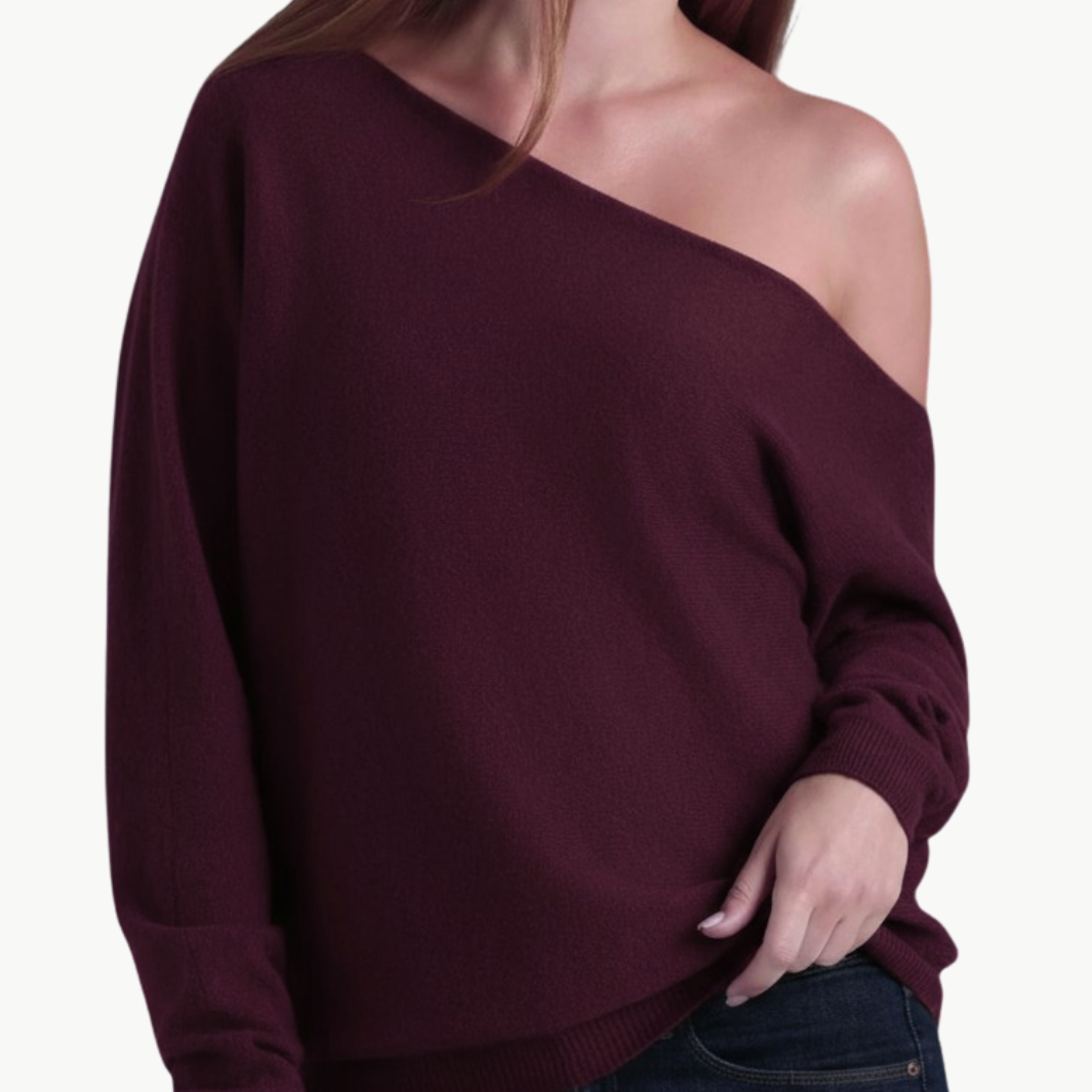 CASHMERE OFF THE SHOULDER TOP IN BORDEAUX - Romi Boutique