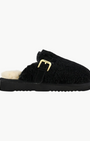 CURLY SHEEPSKIN ESKIMO SLIPPER IN BLACK - Romi Boutique