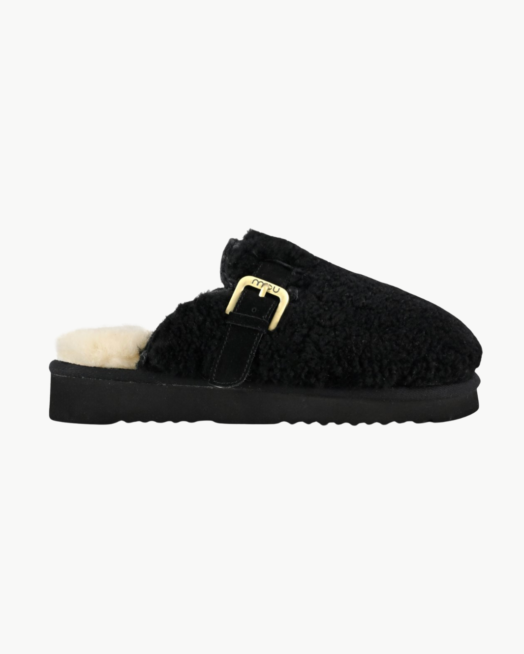 CURLY SHEEPSKIN ESKIMO SLIPPER IN BLACK - Romi Boutique