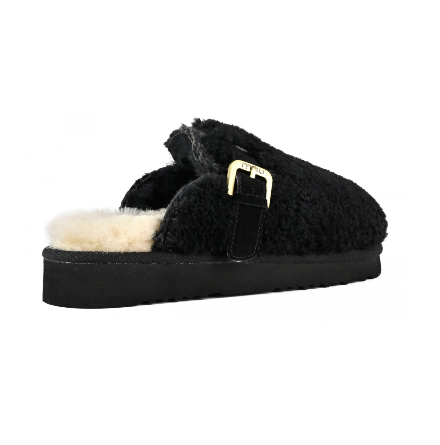 CURLY SHEEPSKIN ESKIMO SLIPPER IN BLACK - Romi Boutique