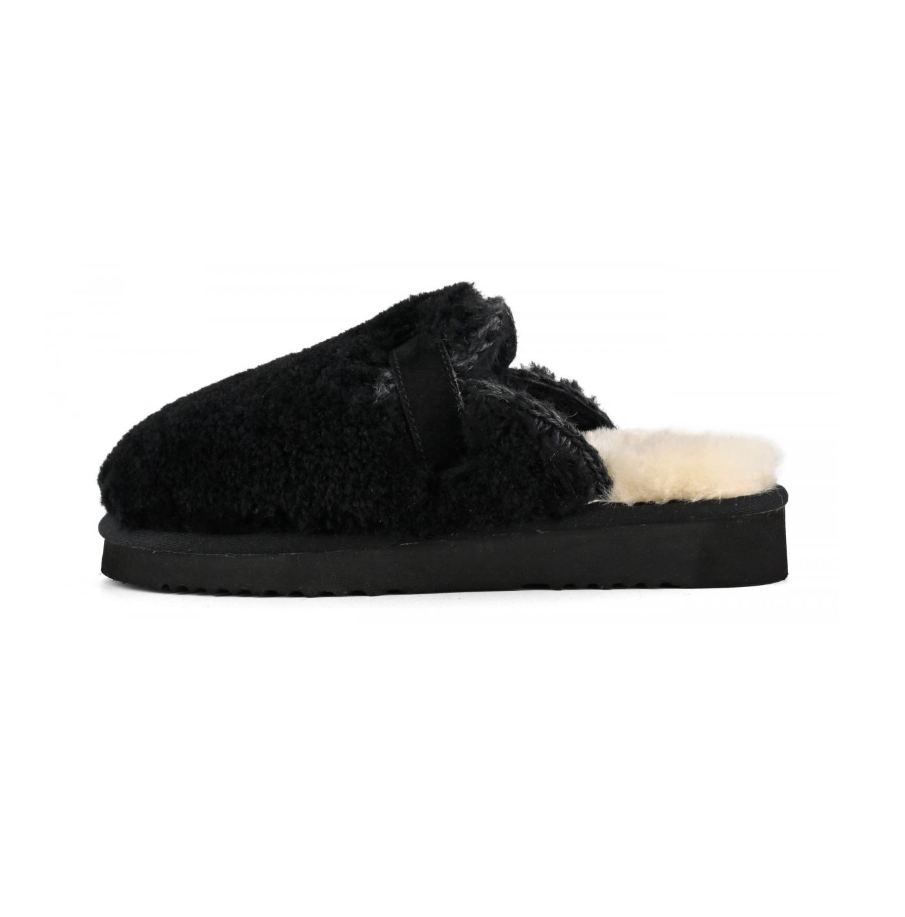 CURLY SHEEPSKIN ESKIMO SLIPPER IN BLACK - Romi Boutique