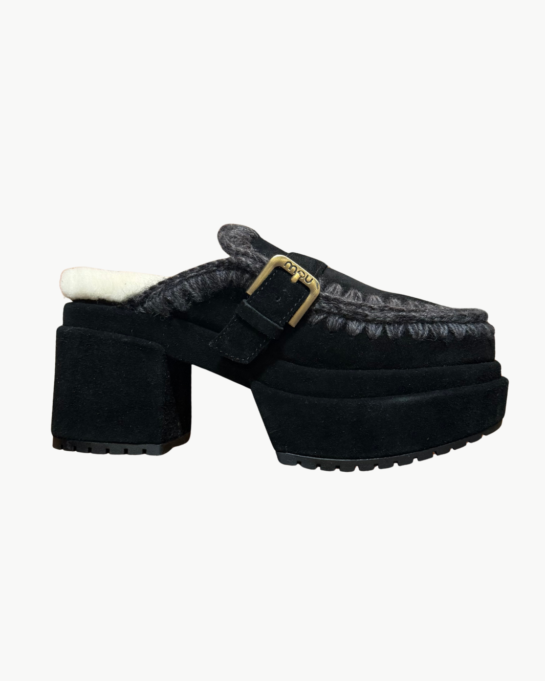 PLATFORM CLOG WITH BUCKLE STRAP IN BLACK by Mou - Romi Boutique