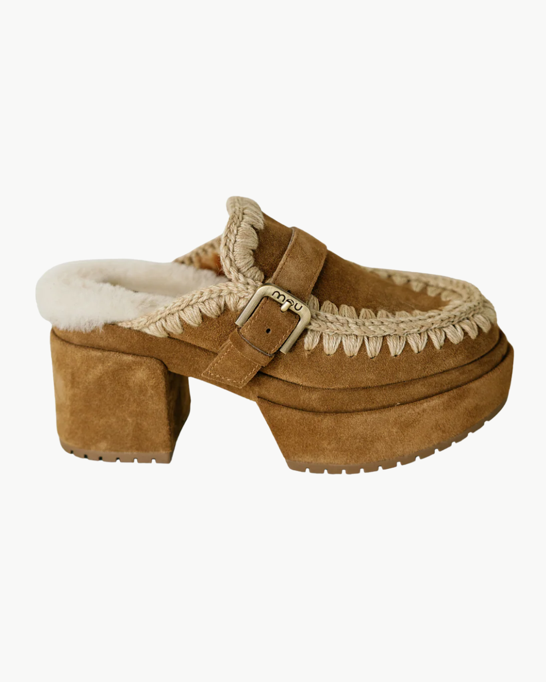 PLATFORM CLOG WITH BUCKLE STRAP IN COGNAC - Romi Boutique