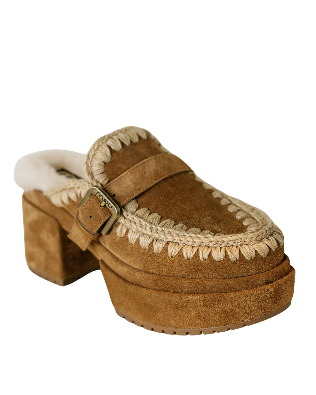 PLATFORM CLOG WITH BUCKLE STRAP IN COGNAC by Mou - Romi Boutique