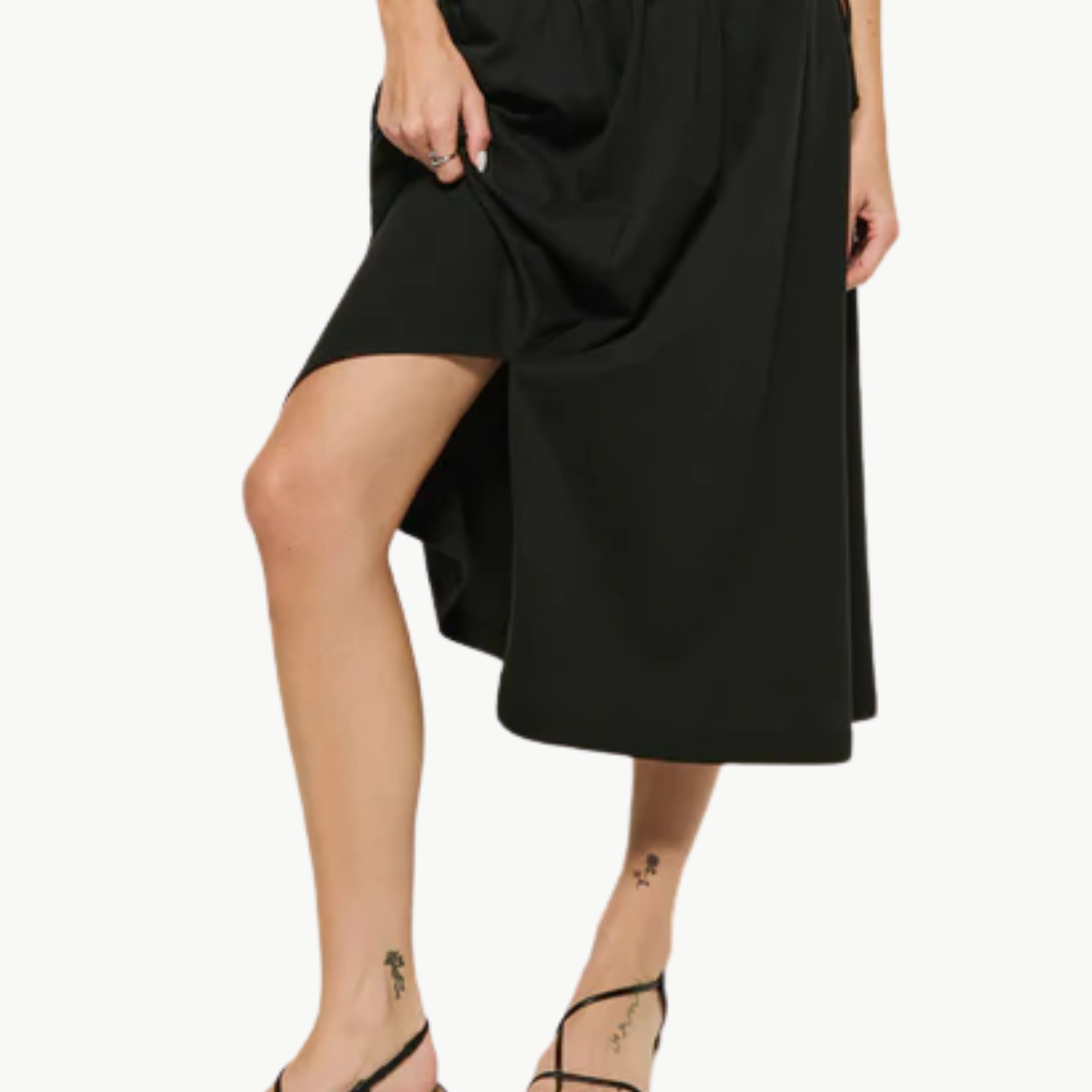VIDA MIDI SKIRT IN JET BLACK by Nation - Romi Boutique