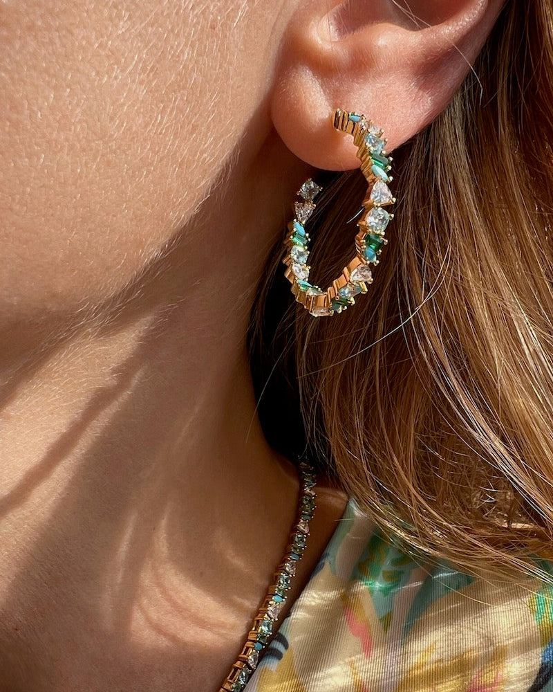 VIENNA MINI HOOPS IN GREEN OPAL by Native Gem - Romi Boutique