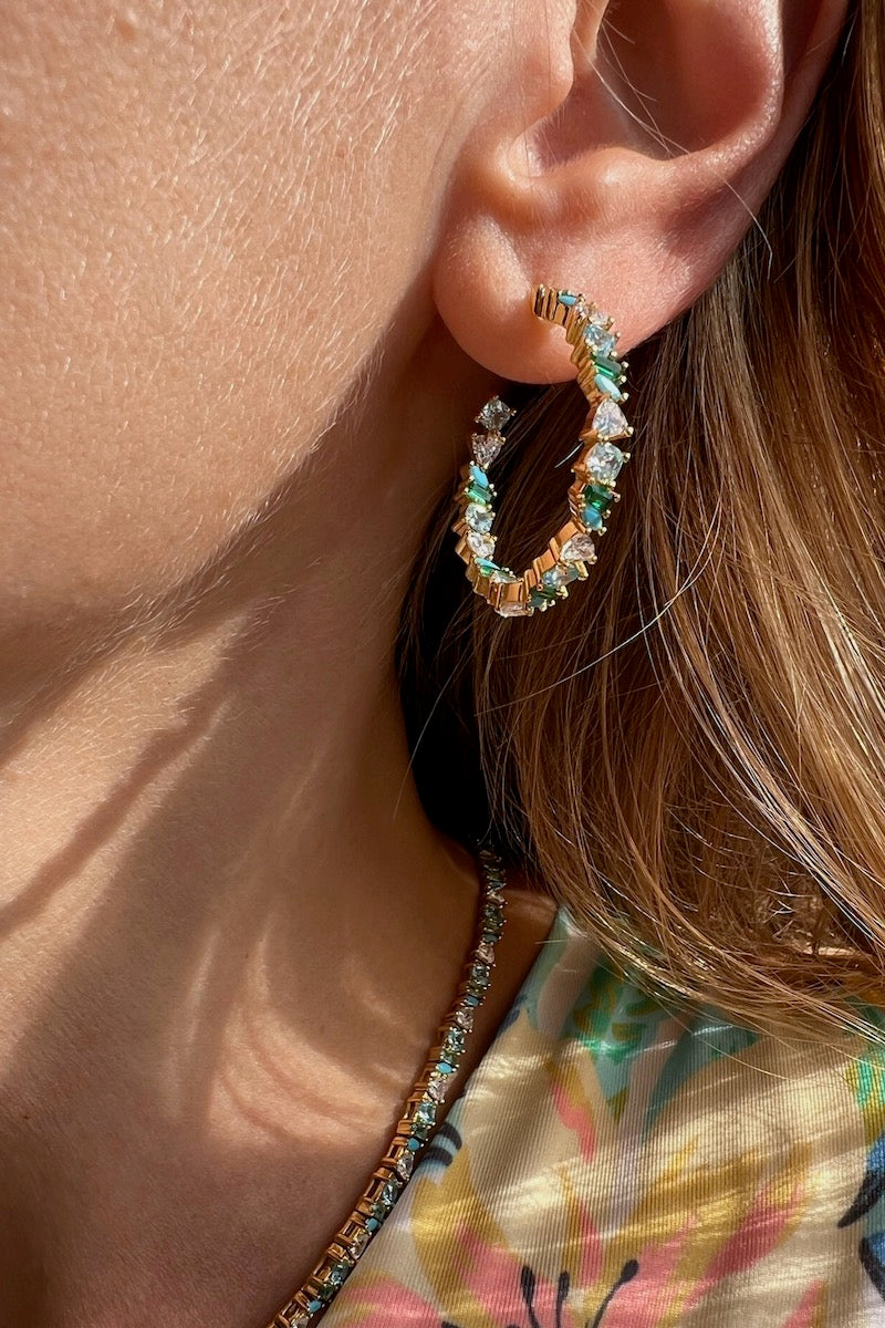 VIENNA MINI HOOPS IN GREEN OPAL by Native Gem - Romi Boutique