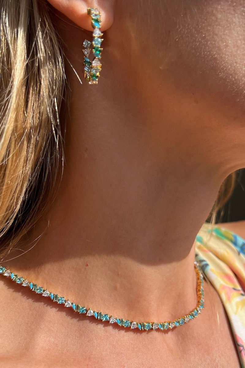 VIENNA MINI HOOPS IN GREEN OPAL by Native Gem - Romi Boutique