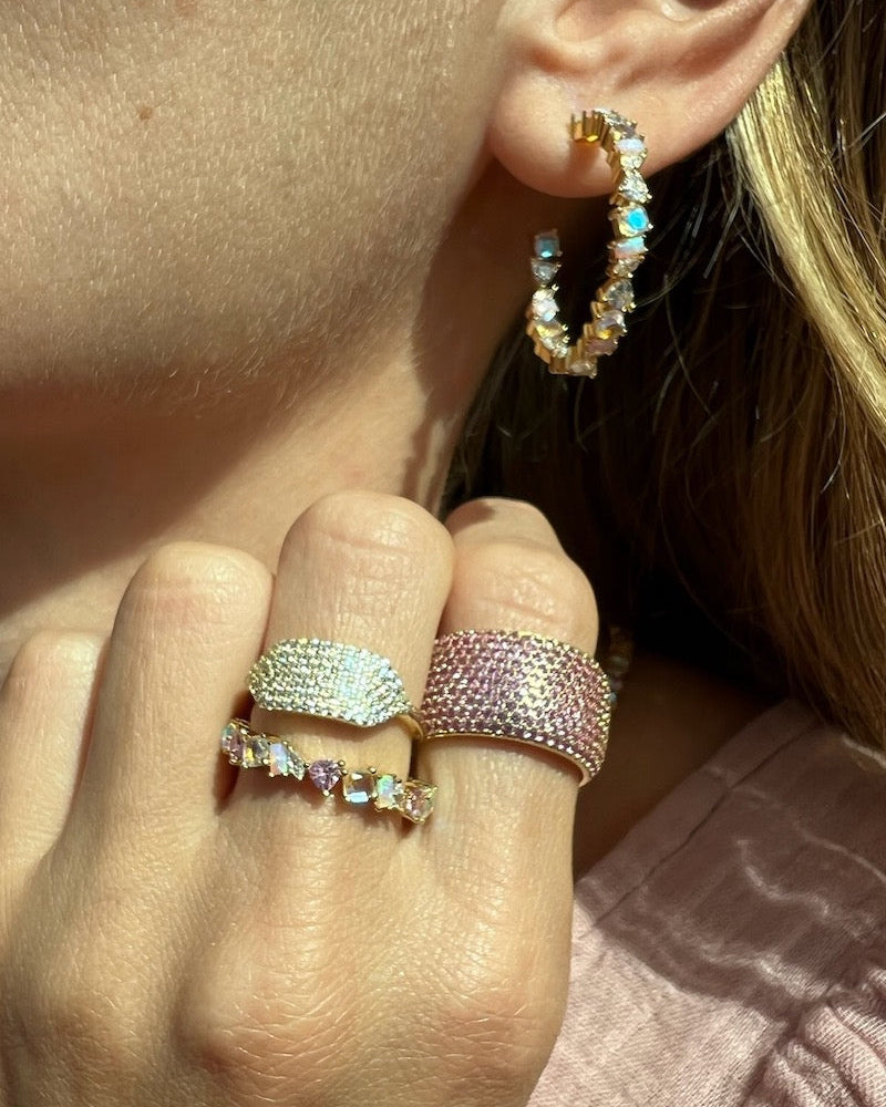 VIENNA MINI HOOPS IN PINK OPAL by Native Gem - Romi Boutique