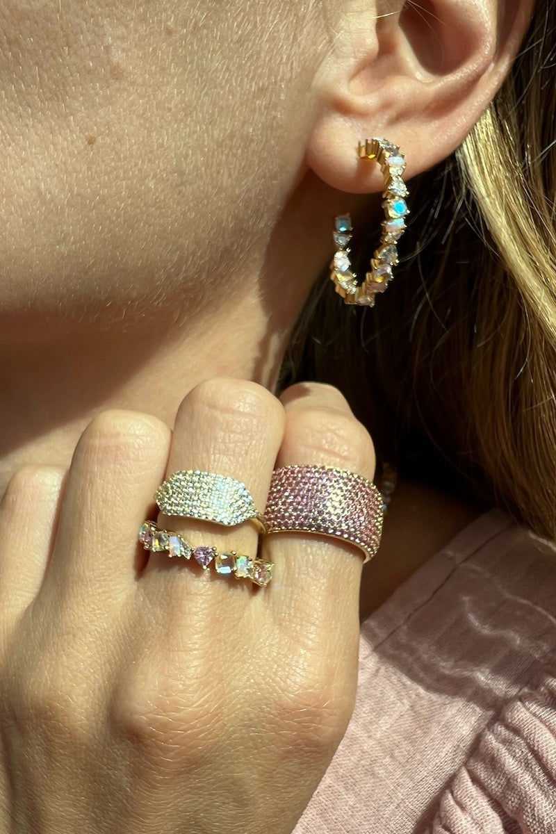 VIENNA MINI HOOPS IN PINK OPAL by Native Gem - Romi Boutique