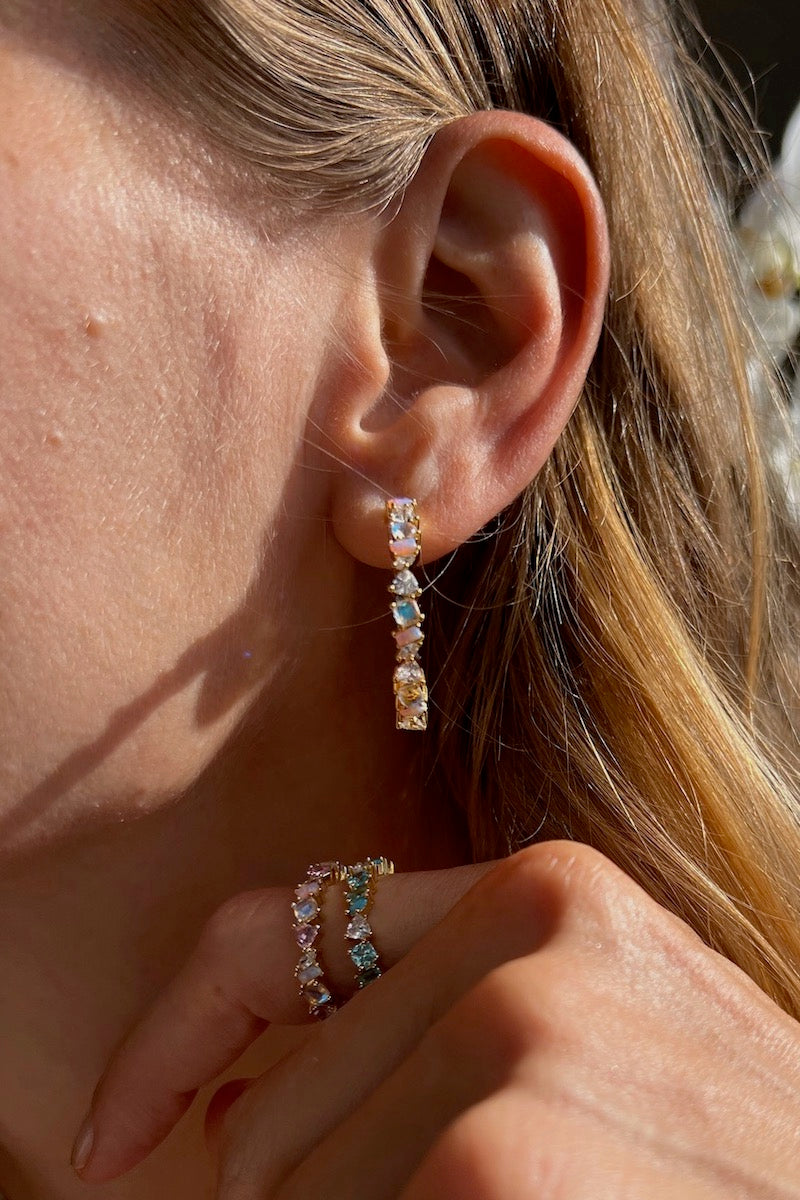 VIENNA MINI HOOPS IN PINK OPAL by Native Gem - Romi Boutique
