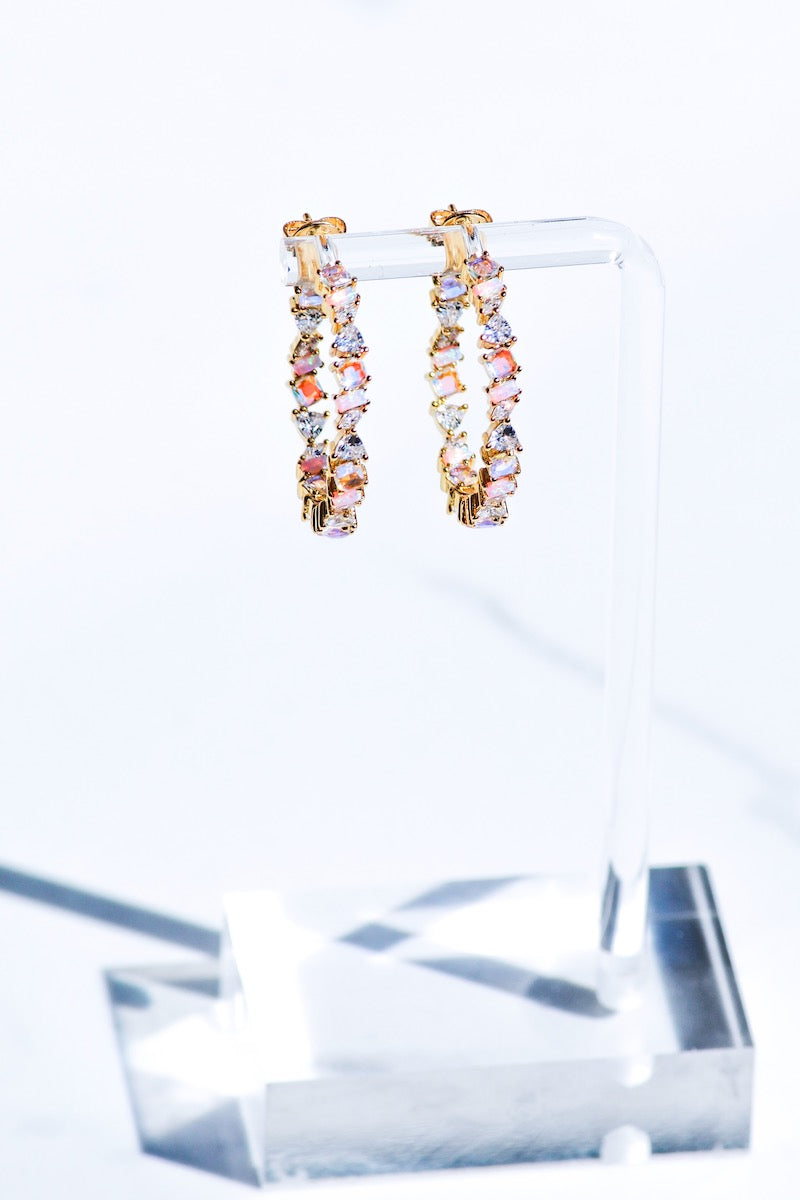 VIENNA MINI HOOPS IN PINK OPAL by Native Gem - Romi Boutique
