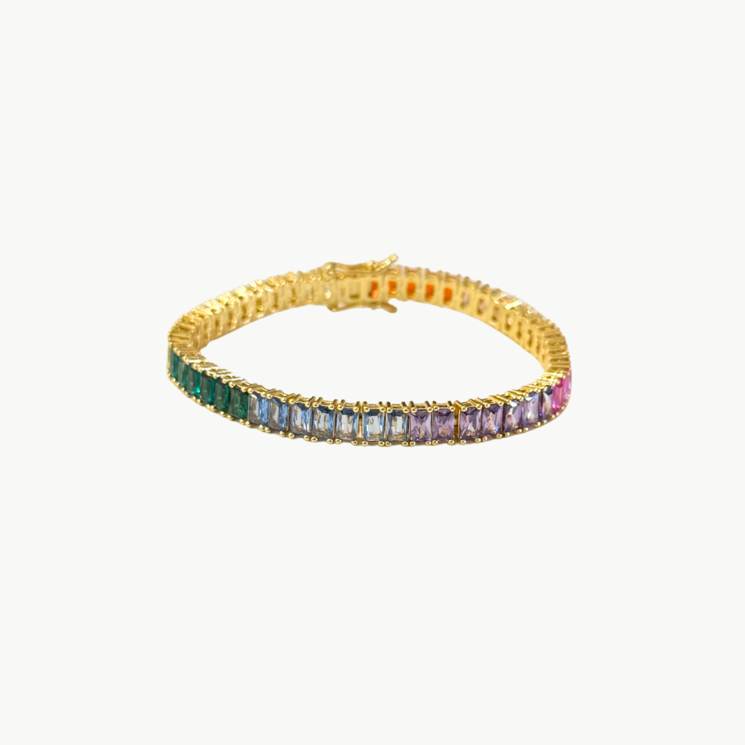 TENNIS BRACELET IN PRISMATIC/GOLD - Romi Boutique