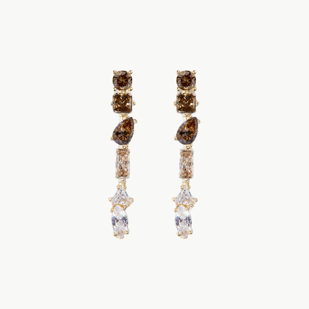 JULIE M EARRINGS OMBRE CRYSTALS IN GOLD/ESPRESSO - Romi Boutique
