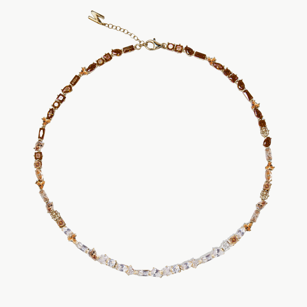 JULIE NECKLACE OMBRE CRYSTALS IN GOLD/ESPRESSO - Romi Boutique