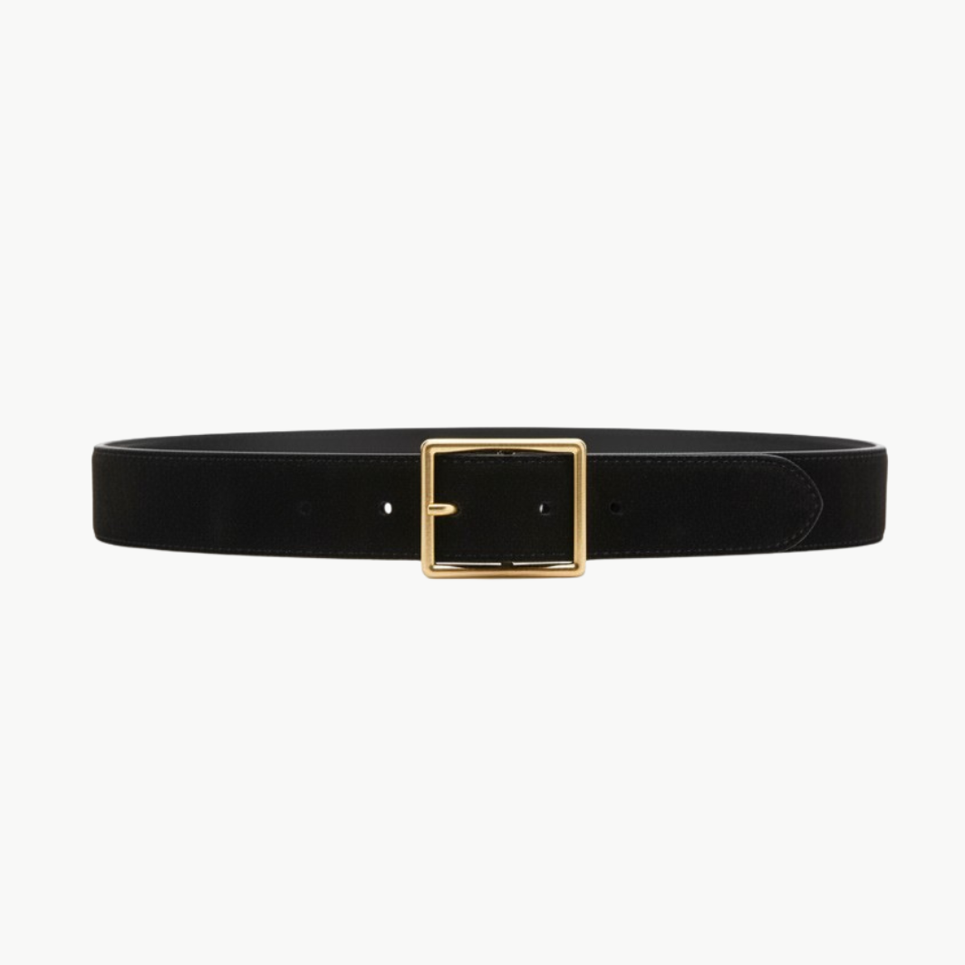GABRIELE BELT IN BLACK SUEDE WITH ANTIQUE GOLD BUCKLE - Romi Boutique