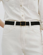 GABRIELE BELT IN BLACK SUEDE WITH ANTIQUE GOLD BUCKLE - Romi Boutique