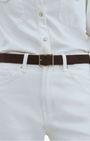 GABRIELE BELT IN ESPRESSO SUEDE WITH ANTIQUE GOLD BUCKLE - Romi Boutique