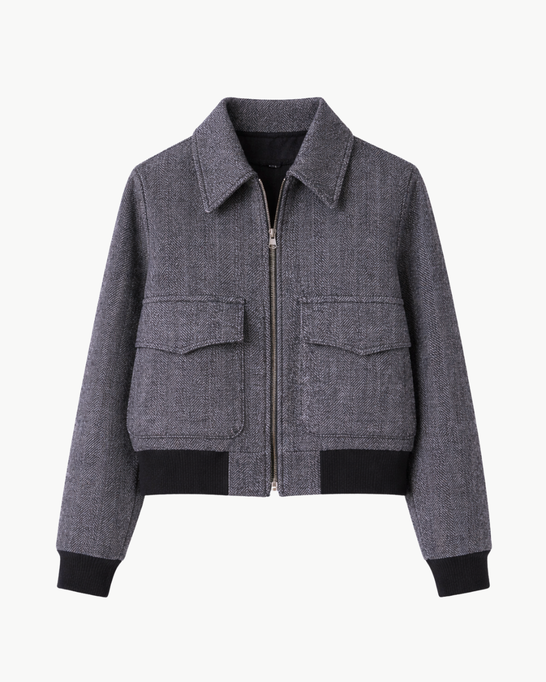 REDLEY BOMBER JACKET IN CHARCOAL HERRINGBONE - Romi Boutique