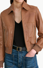SUE LEATHER BOMBER JACKET IN COGNAC - Romi Boutique