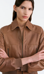 SUE LEATHER BOMBER JACKET IN COGNAC - Romi Boutique