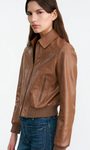 SUE LEATHER BOMBER JACKET IN COGNAC - Romi Boutique