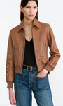 SUE LEATHER BOMBER JACKET IN COGNAC - Romi Boutique