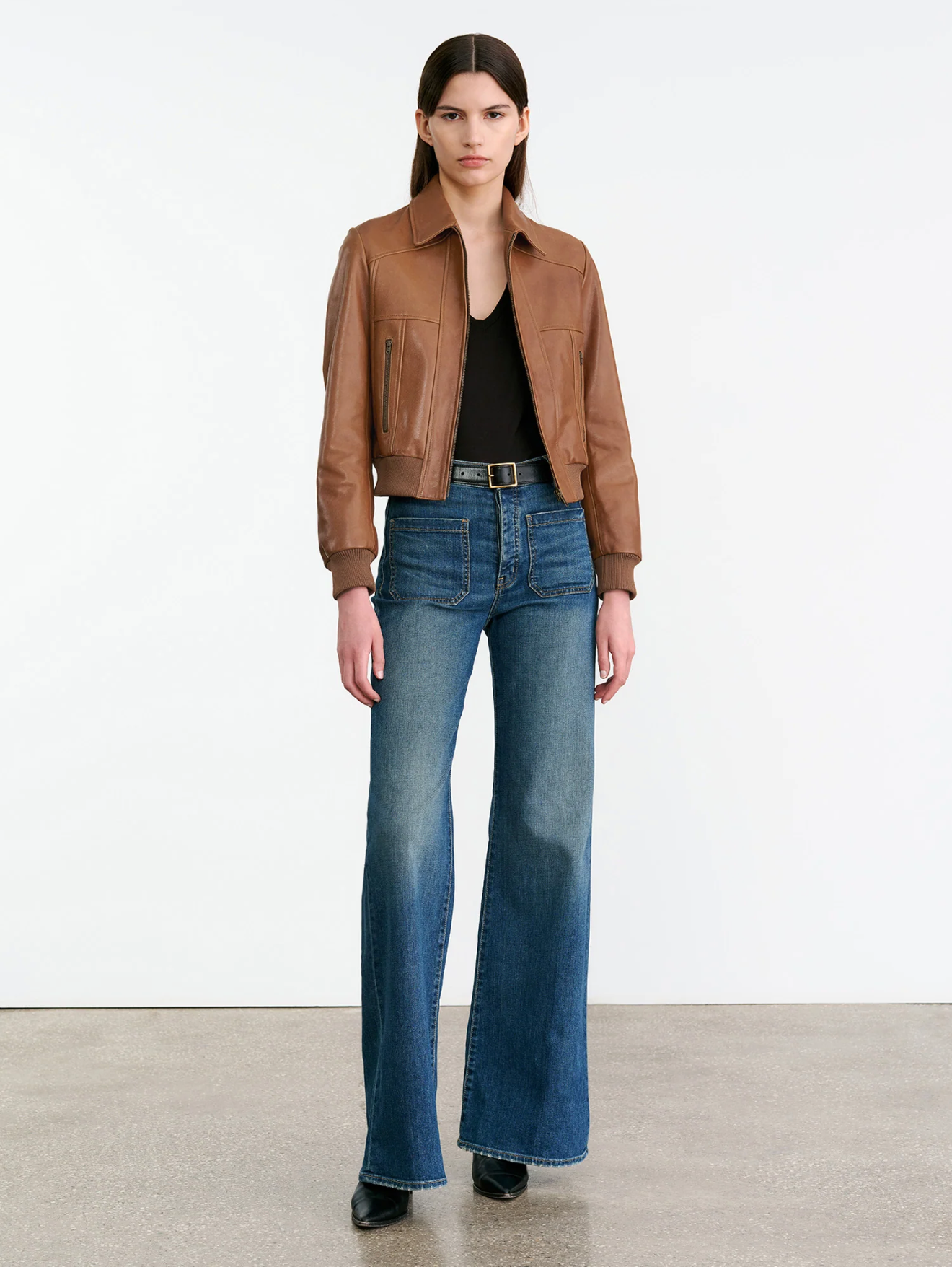 SUE LEATHER BOMBER JACKET IN COGNAC - Romi Boutique