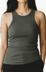 JENNIFER RIB TANK IN ARMY GREY - Romi Boutique
