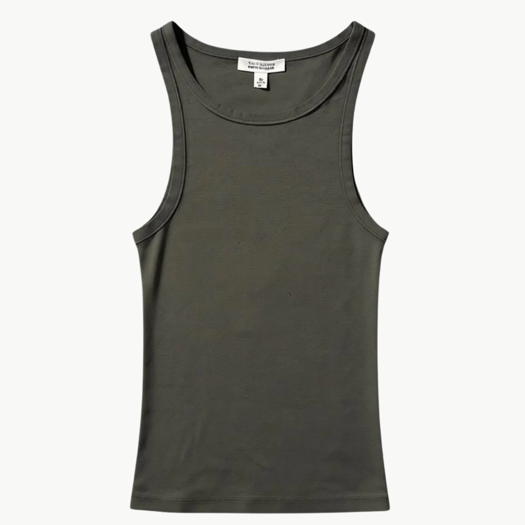 JENNIFER RIB TANK IN ARMY GREY - Romi Boutique