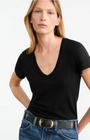 CAROL VNECK TEE SHIRT IN JET BLACK - Romi Boutique