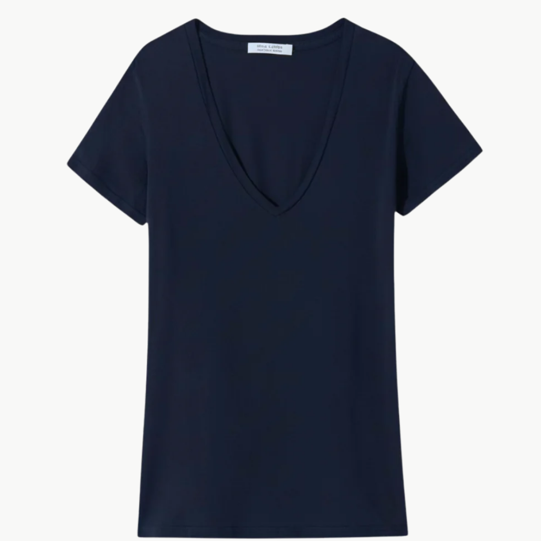 CAROL VNECK TEE SHIRT IN MIDNIGHT - Romi Boutique