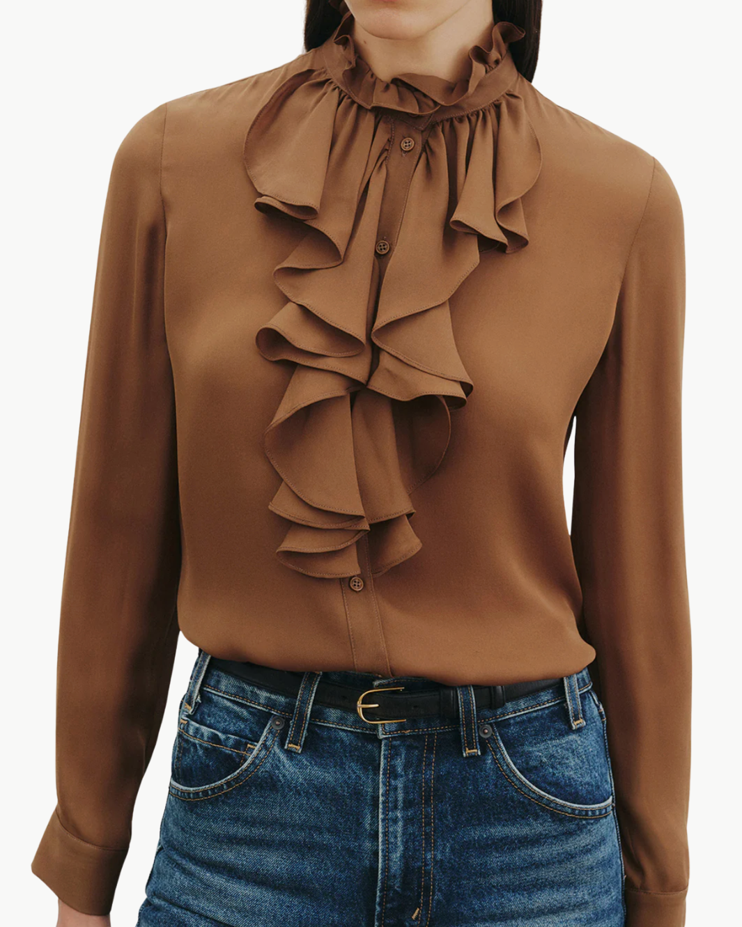 LILY SILK BLOUSE IN COGNAC - Romi Boutique