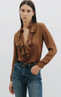 LILY SILK BLOUSE IN COGNAC - Romi Boutique