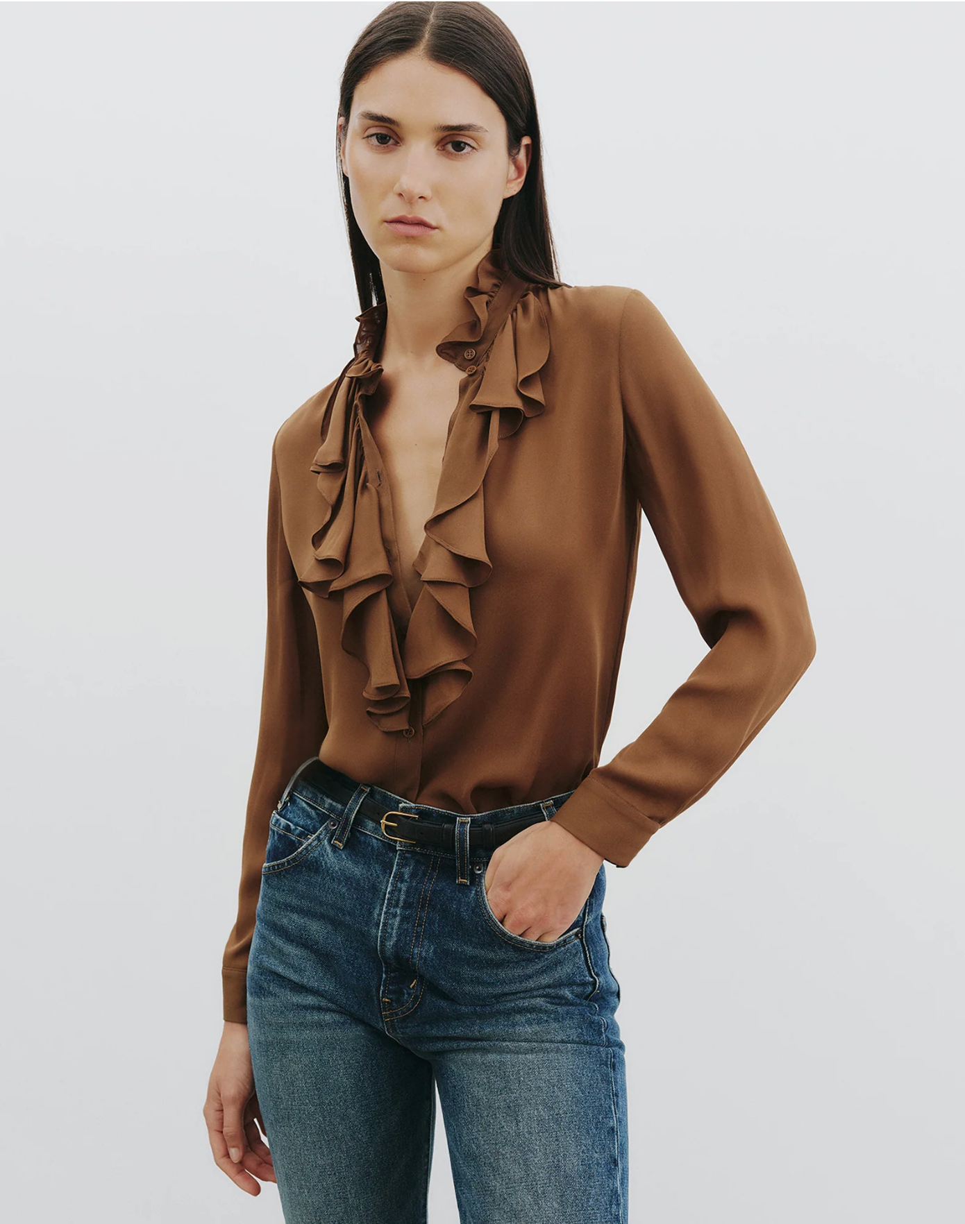 LILY SILK BLOUSE IN COGNAC - Romi Boutique