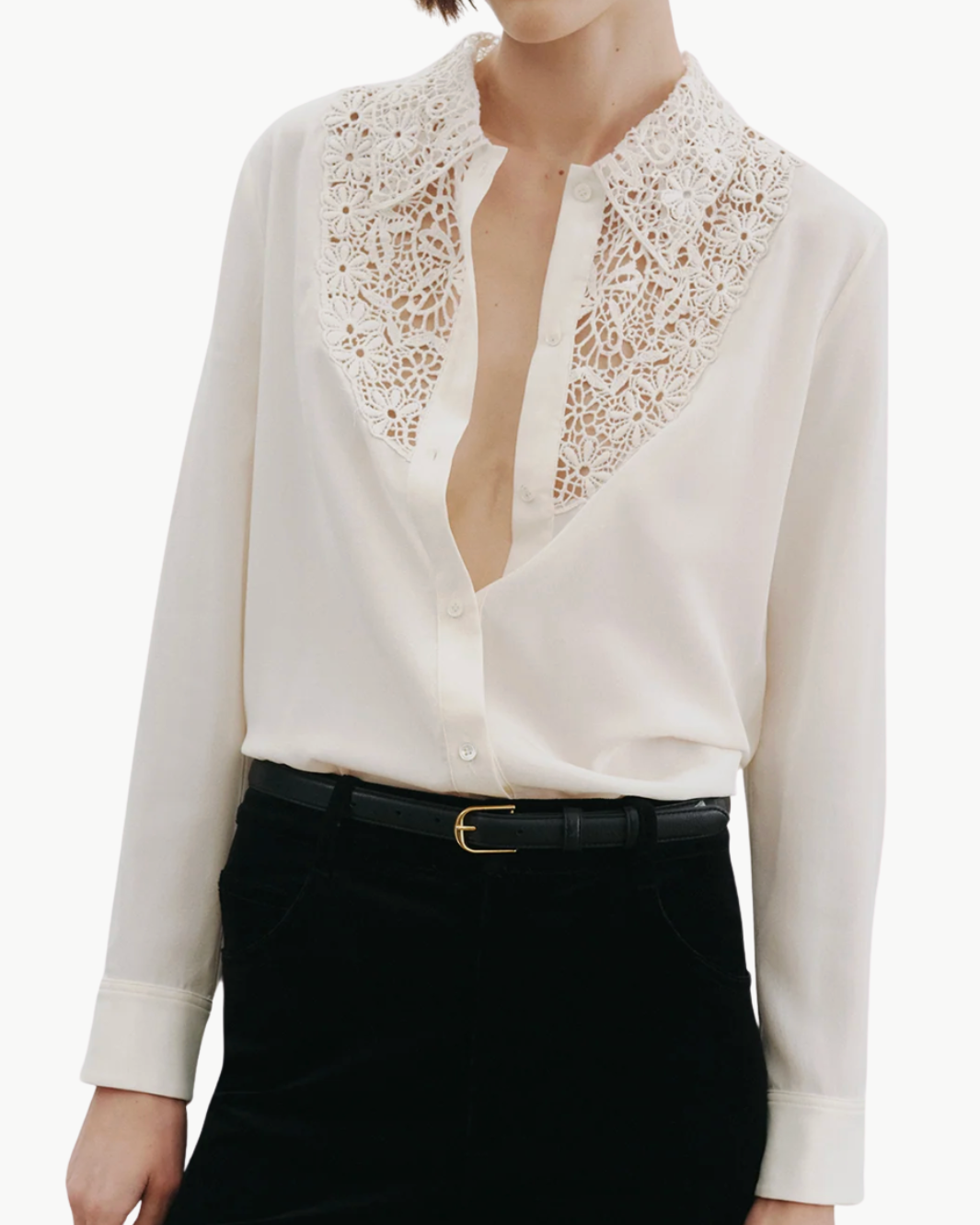 ZOLA LACE/SILK SHIRT IN IVORY - Romi Boutique