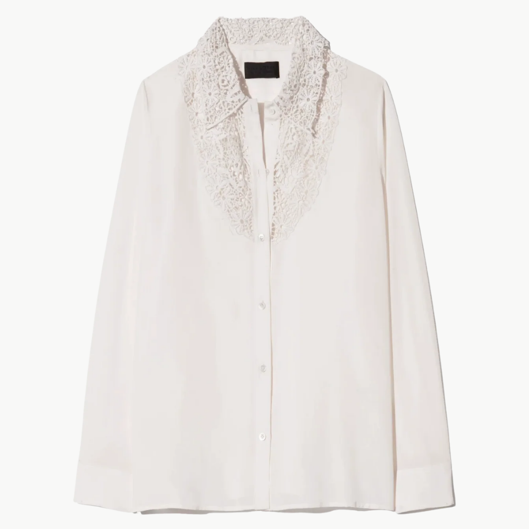 ZOLA LACE/SILK SHIRT IN IVORY - Romi Boutique