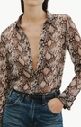 GAIA SLIM SHIRT IN STONE/BROWN SNAKE PRINT - Romi Boutique