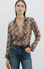 GAIA SLIM SHIRT IN STONE/BROWN SNAKE PRINT - Romi Boutique